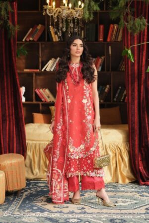 My Fashion Road Maryam Hussain Pakistani Luxury Lawn Suit | Crimson