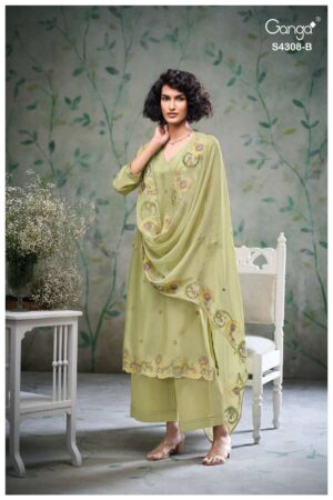 My Fashion Road Ganga Fashion Aviya Pure Bemberg Silk Designer Suit | S4308 – B