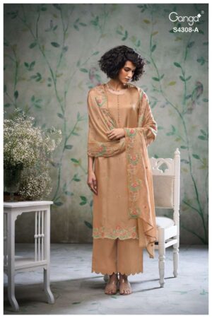 My Fashion Road Ganga Fashion Aviya Pure Bemberg Silk Designer Suit | S4308 – A