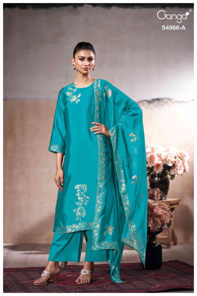 My Fashion Road Ganga Fashion Nivora Pure Woven Silk Designer Suit | S4966-A