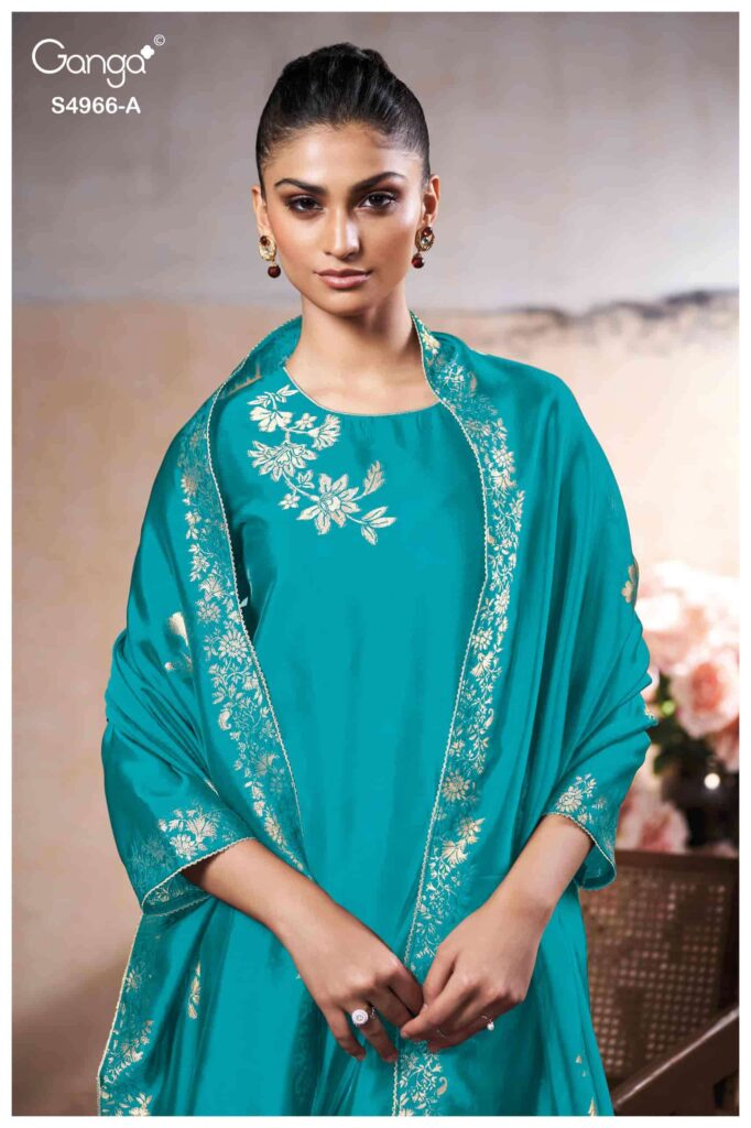 My Fashion Road Ganga Fashion Nivora Pure Woven Silk Designer Suit | S4966-A