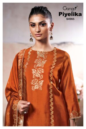 My Fashion Road Ganga Fashion Piyelika Pure Woven Silk Ladies Suit | S4965 – B