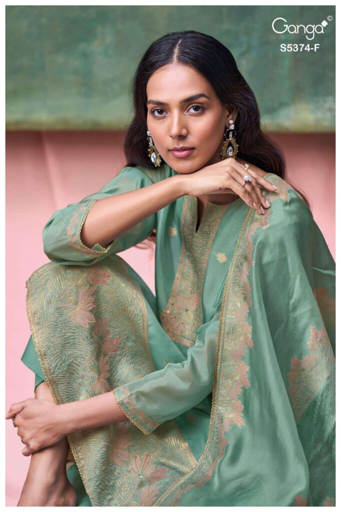 My Fashion Road Ganga Fashion Hiyana Pure Woven Silk Designer Suit Set | S5374 – F