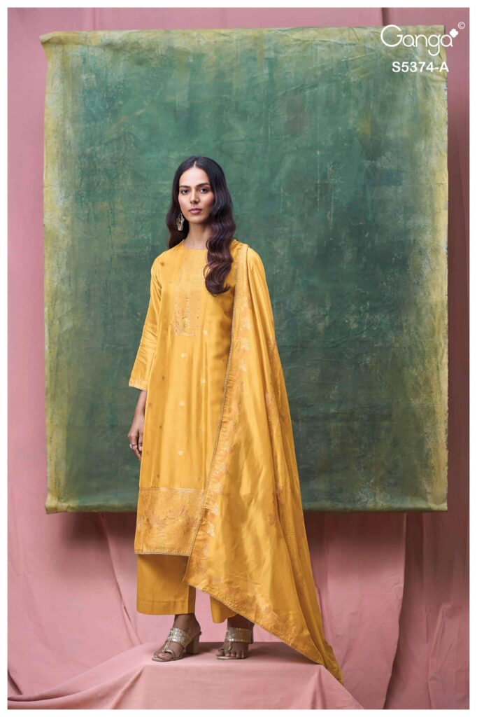 My Fashion Road Ganga Fashion Hiyana Pure Woven Silk Designer Suit Set | S5374 – A