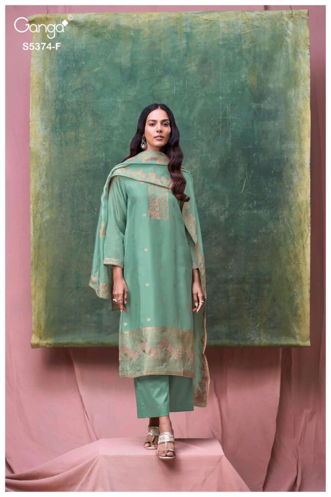 My Fashion Road Ganga Fashion Hiyana Pure Woven Silk Designer Suit Set | S5374 – F