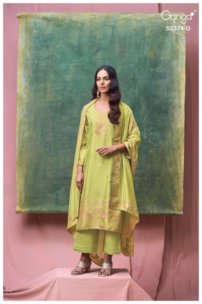 My Fashion Road Ganga Fashion Hiyana Pure Woven Silk Designer Suit Set | S5374 – D