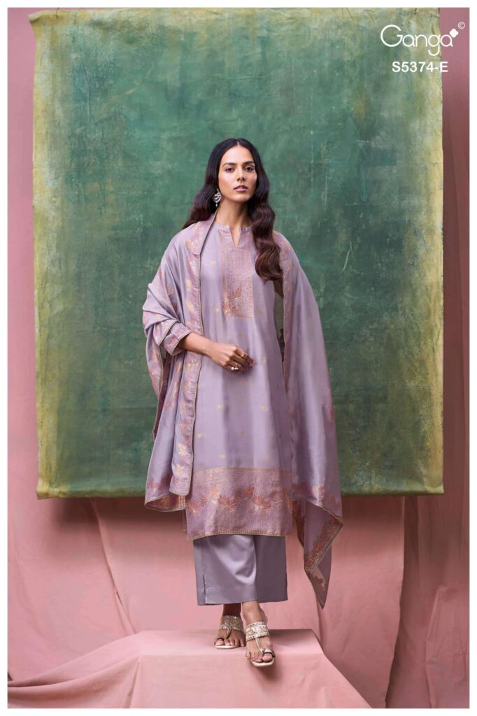 My Fashion Road Ganga Fashion Hiyana Pure Woven Silk Designer Suit Set | S5374 – E