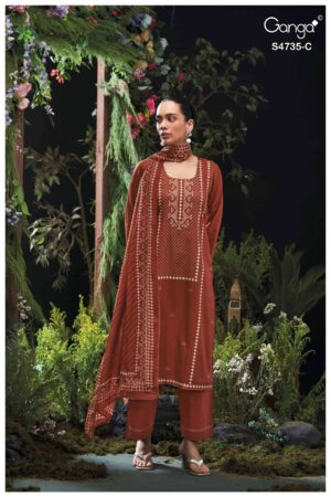My Fashion Road Ganga Fashion Kiyanshi Fancy Cotton Satin Suit | S4735 – C