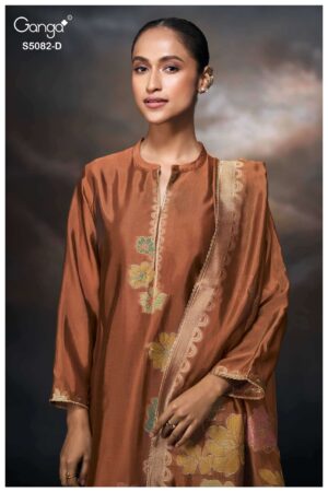 My Fashion Road Ganga Fashion Phiona Pure Woven Silk Partywear Suit | S5082 – D