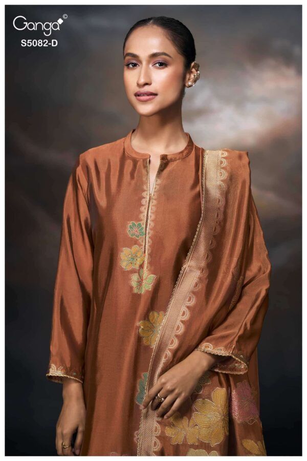 My Fashion Road Ganga Fashion Phiona Pure Woven Silk Partywear Suit | S5082 – D