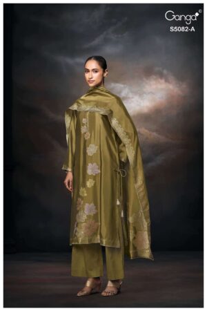 My Fashion Road Ganga Fashion Phiona Pure Woven Silk Partywear Suit | S5082 – A