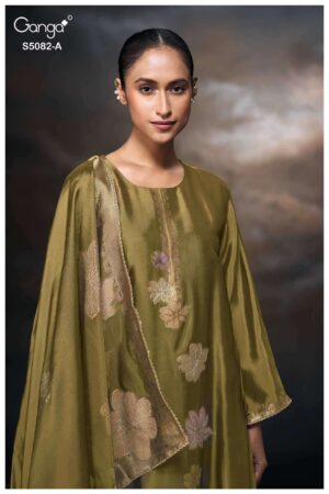 My Fashion Road Ganga Fashion Phiona Pure Woven Silk Partywear Suit | S5082 – A