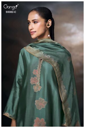 My Fashion Road Ganga Fashion Phiona Pure Woven Silk Partywear Suit | S5082 – C