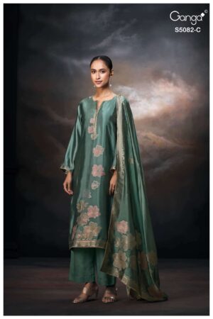 My Fashion Road Ganga Fashion Phiona Pure Woven Silk Partywear Suit | S5082 – C