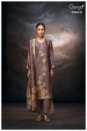 My Fashion Road Ganga Fashion Phiona Pure Woven Silk Partywear Suit | S5082 – B