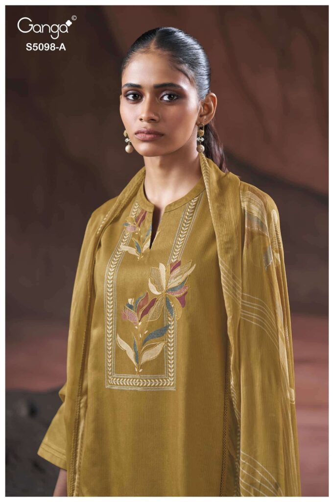 My Fashion Road Ganga Fashion Primrose Cotton Satin Ladies Suit | S5098-A