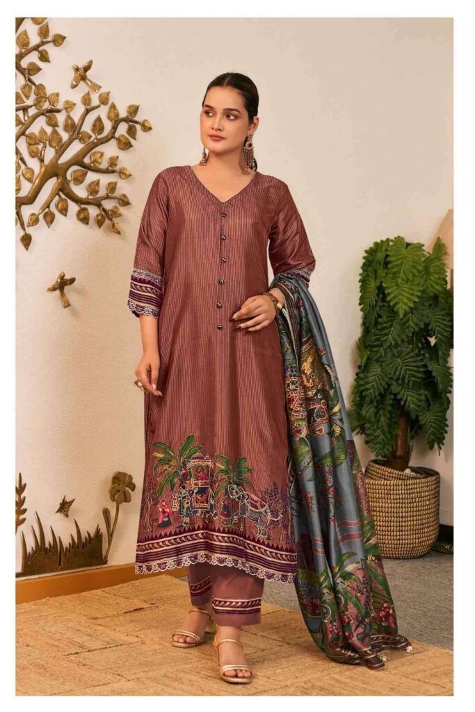 My Fashion Road Jay Vijay Anitraa Fancy Tussar Silk Latest Suit Sets | 3330 – D