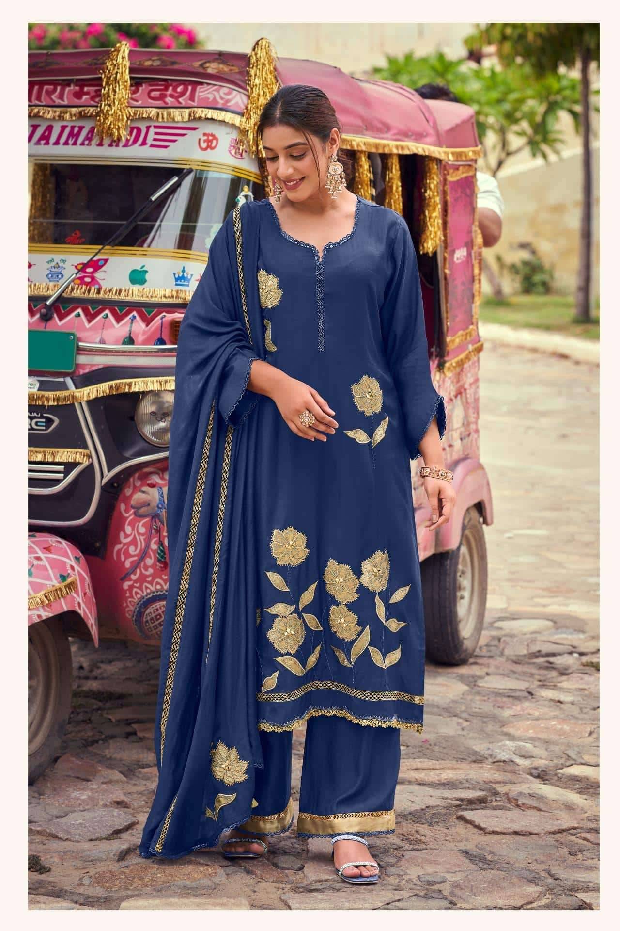 My Fashion Road Jay Vijay Pravika Fancy Muslin Silk Designer Suit | 3345 – A My Fashion Road Jay Vijay Pravika Fancy Muslin Silk Designer Suit | 3345 – A