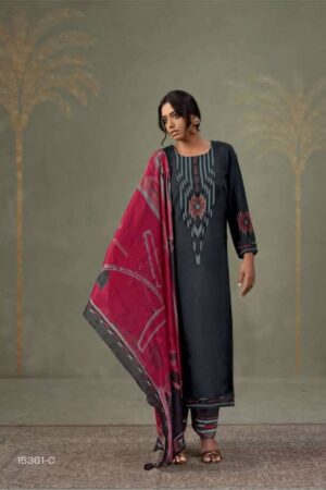 My Fashion Road Omtex Adara Applique Work Muslin Silk Suit | 15361 – C