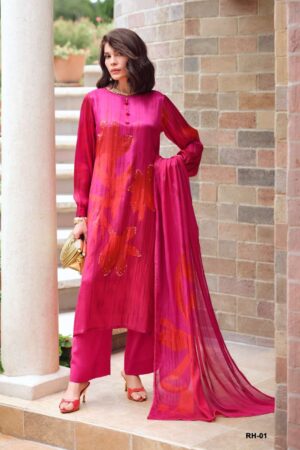 My Fashion Road Varsha Rose Haven Digital Printed Gajji Silk Ladies Dress | RH – 01