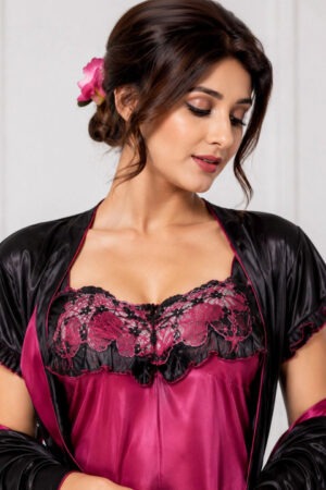 My Fashion Road Zyvera Pink Solid Baby Dolls Sweetheart Neck Nightwear