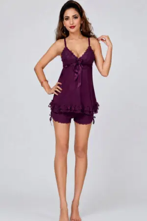 My Fashion Road Zyvera Purple Net Baby Doll Nightdress