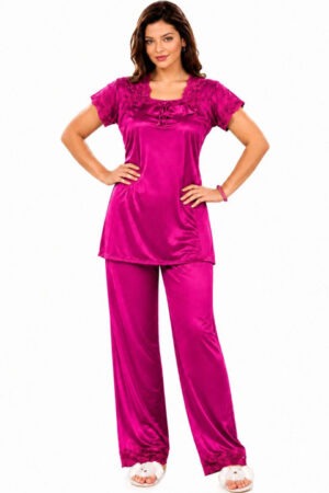 My Fashion Road Zyvera Pink Solid Satin Baby Dolls Nightwear