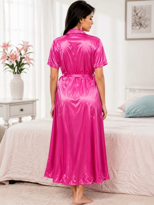 My Fashion Road Zyvera Pink Solid Baby Dolls Nightwear with Robe My Fashion Road Zyvera Pink Solid Baby Dolls Nightwear with Robe