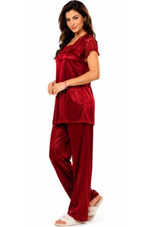 My Fashion Road Zyvera Red Self Design Baby Dolls Nightsuit