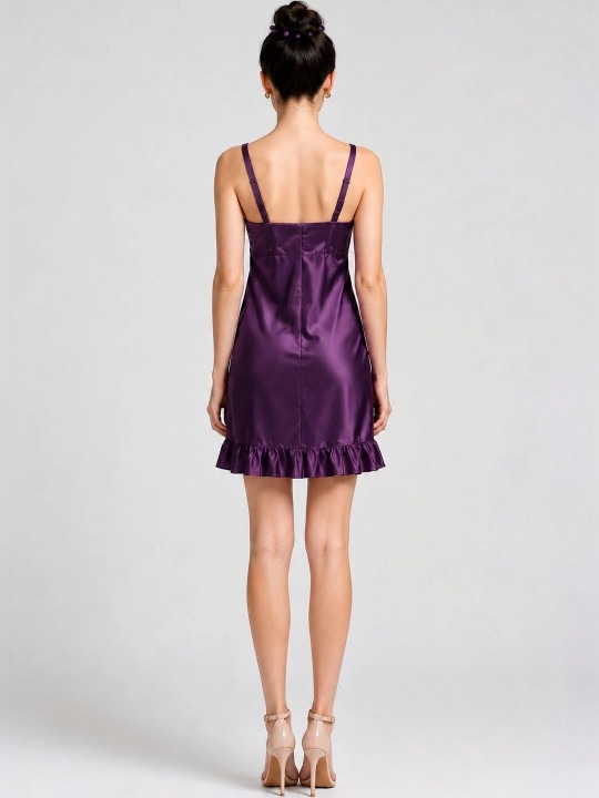 My Fashion Road Zyvera Purple Self Design Satin Baby Doll Nightdress