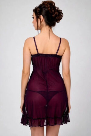 My Fashion Road Zyvera Purple Self Design Net  Baby Dolls Nightwear