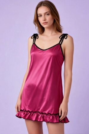 My Fashion Road Zyvera Pink Solid Baby Dolls Nightdress
