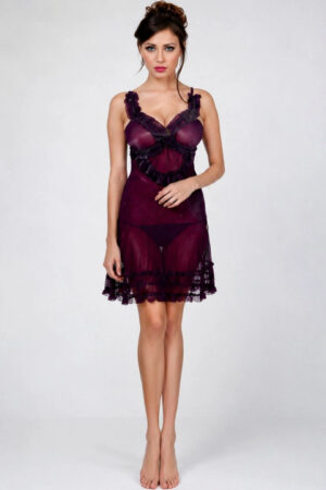 My Fashion Road Zyvera Purple Self Design Net  Baby Dolls Nightwear