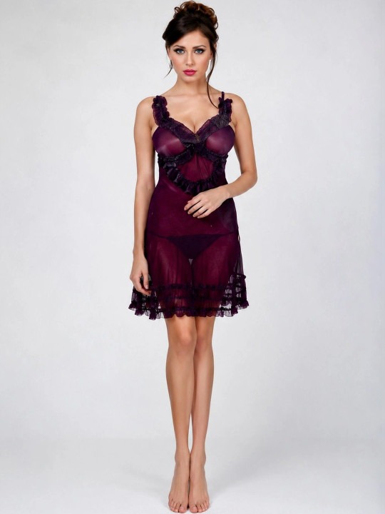 My Fashion Road Zyvera Purple Self Design Net Baby Dolls Nightwear My Fashion Road Zyvera Purple Self Design Net Baby Dolls Nightwear