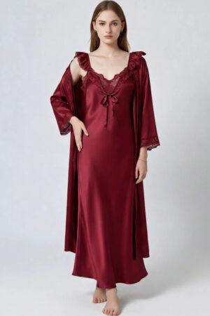 My Fashion Road Zyvera Burgundy Solid Baby Dolls Nightwear