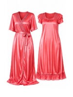 My Fashion Road Zyvera Pink Self Design Satin Baby Dolls With Robe