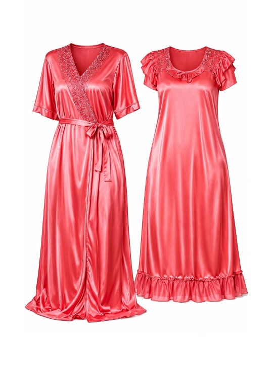My Fashion Road Zyvera Pink Self Design Satin Baby Dolls With Robe My Fashion Road Zyvera Pink Self Design Satin Baby Dolls With Robe