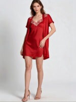 My Fashion Road Zyvera Red Self Design Satin Baby Dolls Nightwear