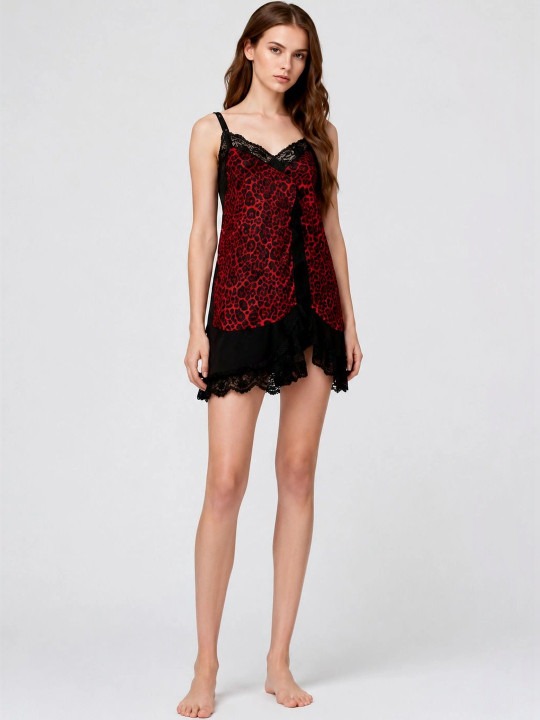 My Fashion Road Zyvera Satin Satin Printed Baby Doll Nightdress