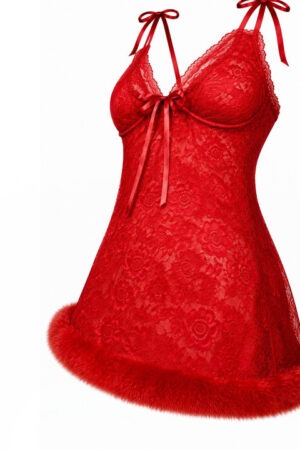 My Fashion Road Zyvera Red Self Design Baby Dolls Nightwear