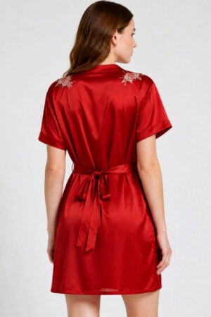 My Fashion Road Zyvera Red Self Design Satin Baby Dolls Nightwear