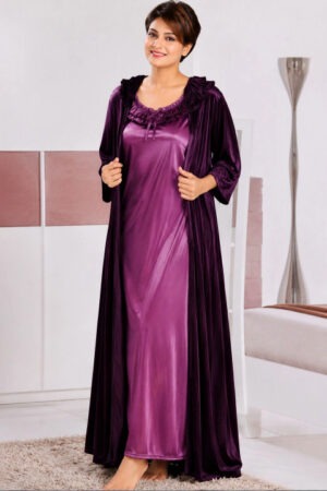 My Fashion Road Zyvera Women Satin Long Nightdress with Robe