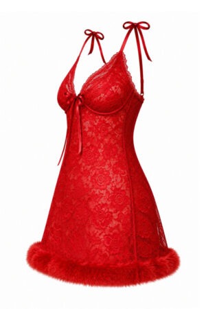 My Fashion Road Zyvera Red Self Design Baby Dolls Nightwear