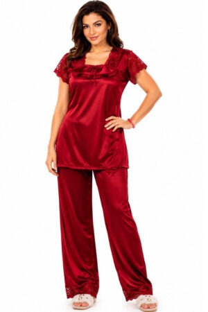 My Fashion Road Zyvera Red Self Design Baby Dolls Nightsuit