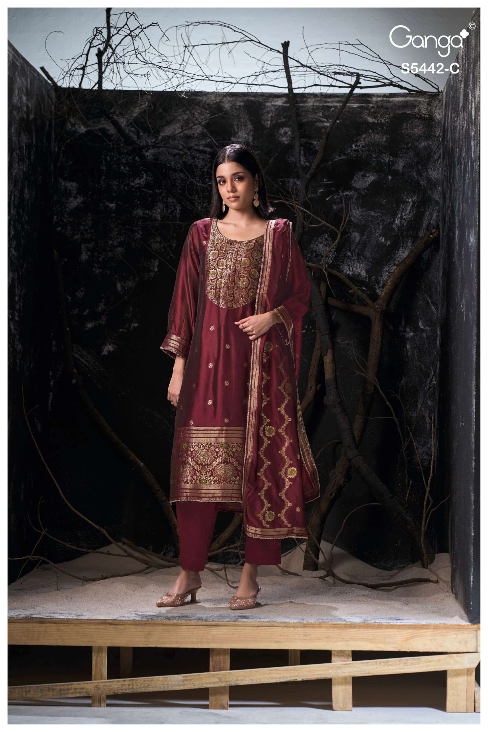 My Fashion Road Ganga Fashion Eviara Premium Jacquard Silk Dress | S5442 – C My Fashion Road Ganga Fashion Eviara Premium Jacquard Silk Dress | S5442 – C