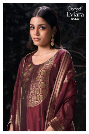My Fashion Road Ganga Fashion Eviara Premium Jacquard Silk Dress | S5442 – C