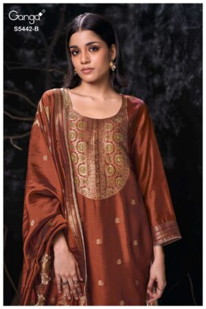 My Fashion Road Ganga Fashion Eviara Premium Jacquard Silk Dress | S5442 – B