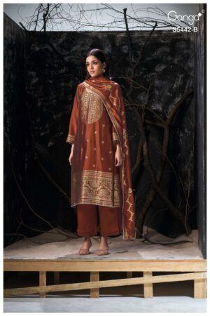 My Fashion Road Ganga Fashion Eviara Premium Jacquard Silk Dress | S5442 – B