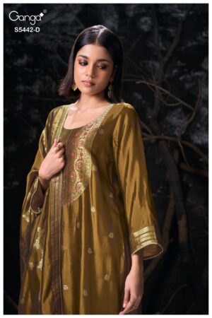 My Fashion Road Ganga Fashion Eviara Premium Jacquard Silk Dress | S5442 – D