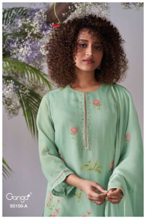 My Fashion Road Ganga Fashion Heloise Pure Organza Silk Suit | S5150 – A